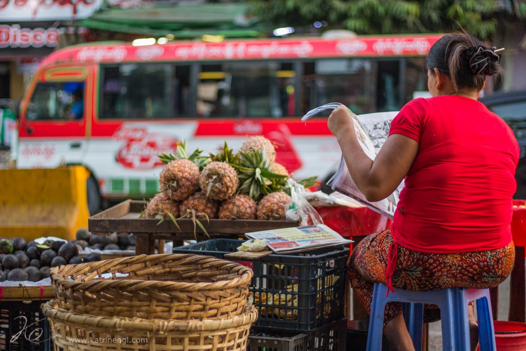 Reading women market in Chinatown Yangon